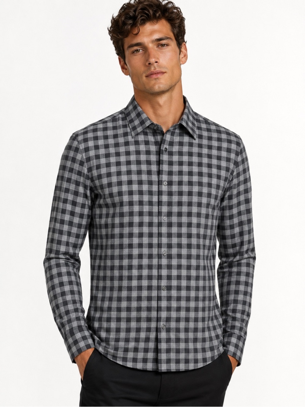 ERMENEGILDO ZEGNA mens Size XL  Button Front Shirt Gray plaid check